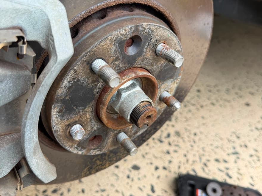 Brake rotor, caliper and wheel hub during a brake job